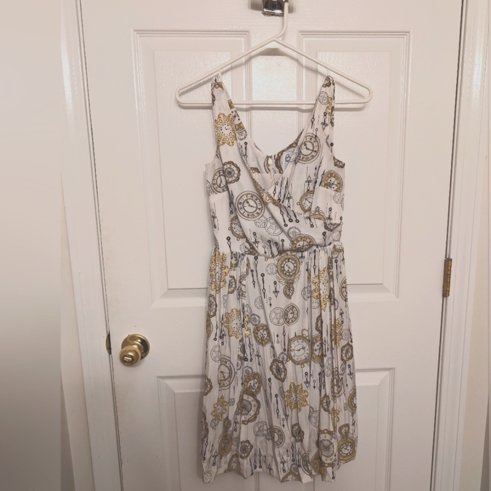 Bea & Dot by Modcloth Time Is Of The Elegance Clock Watch Print Dress XS